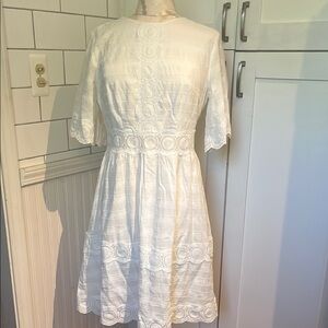 Embroidered White midi Summer Garden Party Dress